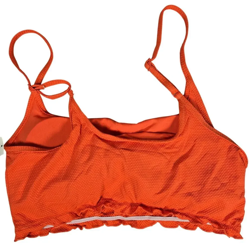 Aerie Textured Orange Scoop‎ Neck Bikini Top M NWT